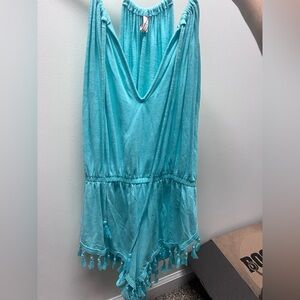 Vibrant Blue Halter Romper with Tassels